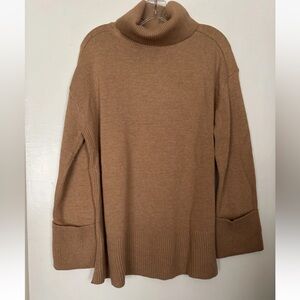 Talbots Sweater Turtleneck Thick Rib Knit Trim Caramel Tan Cuffed Long Sleeves M